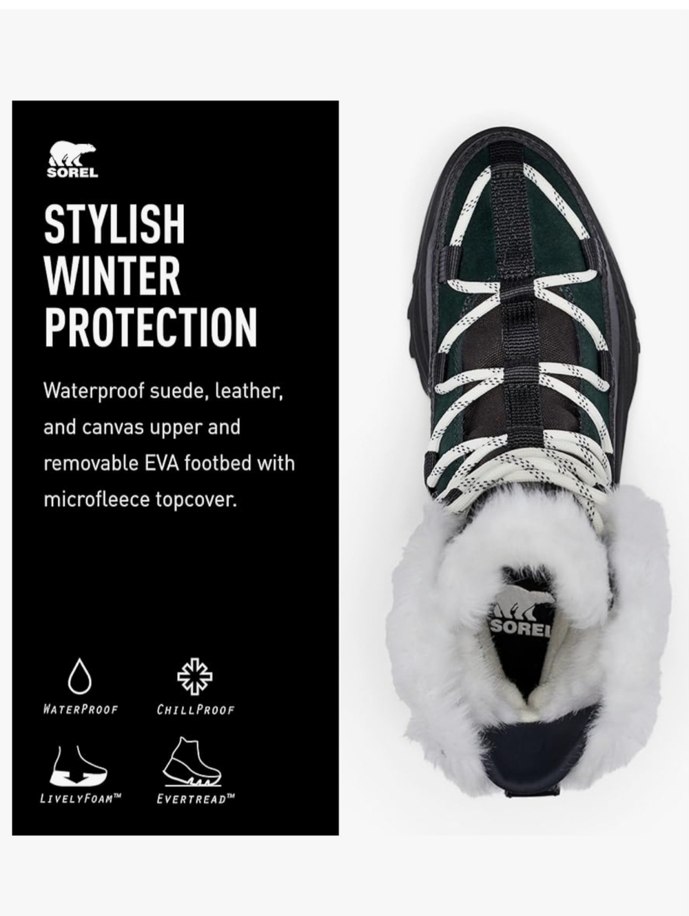 SOREL ONA RMX Glacy Waterproof Boots Black/White 9